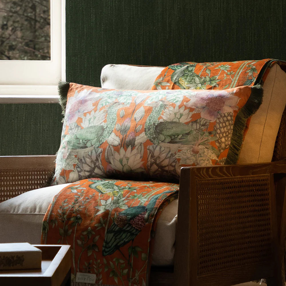 Acanthis Printed Feather Cushion Rust