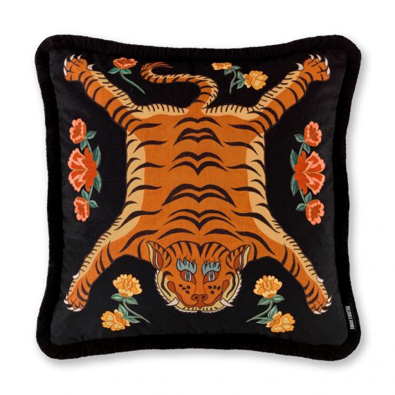 Tibetan Tigers Cushion Black, Paloma Home